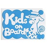 ブルー（青） Kids on board帽子付きりん キリン 動物 ステッカー 窓ガラス シール キッズ イン ザ カー ※吸盤・マグネットタイプではあり...