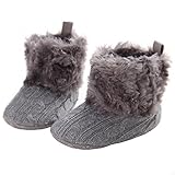 Annnowl Baby Girls Knit Soft Fur Winter Warm Snow Boots Crib Shoes 0-18 Months (0-6 Months, Gray) by