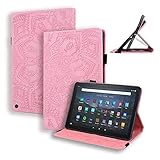Doo F-ire HD10 2023用 ケース F-ire HD 10/F-ire HD 10 Plus 10.1インチ タブレットケース カバー シンプル おしゃれ 綺麗 押し花柄 合皮 TPU ケース 手帳型 カード収納/ペン収納/スタンド機能/内蔵ベルト付き 耐衝撃 耐汚れ 衝撃吸収 全面保護型カバー F-ire HD10 2023（第13世代）対応（ピンク）