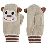 ベビー・赤ちゃん用 みみつき どうぶつのニット手袋 ベビーミトン ニットグローブ 冬 (ワンサイズ) (ベージュ)