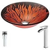 Forteシリーズdeco-glass容器シンクであるレッドとブラックwithキー蛇口でつや消しニッケル