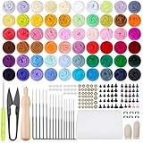 羊毛フェルト、ニードルフェルト キット 初心者羊毛 セット、羊毛 スターターキット、60色の羊毛毡、きウールツールときウールフ 羊毛 ニードルフォームマット、Diy用ニードル 用品