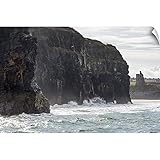 マイケル・Interisano壁Peel壁アート印刷entitled崖with Waves Crashing into the rock with ruined城タレット、Ballybunion、アイ