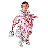 「【54】水色地に花車と牡丹/被布：白」七五三 着物 3歳 被布着物7点セット