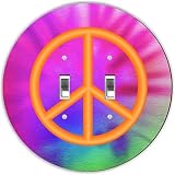 Rikki Knight RND-LSPDBL-118 Peace Sign on Tie Dye Round Design Double Toggle Light Switch Plate, Ora