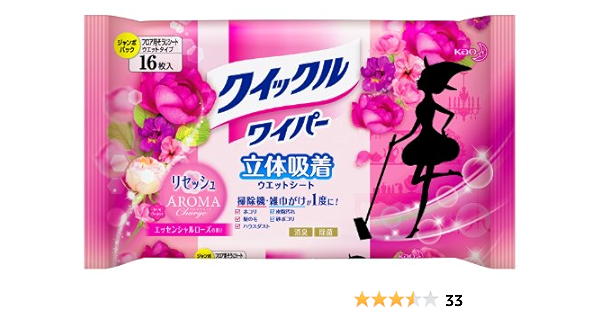 Amazon クイックルワイパー フロア用掃除道具 立体吸着ウエットシート ローズ 16枚入 クイックル ワイパー ダスター取替シート