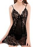 [R-Dream] ベビードール セクシー ランジェリー Tバック セット シースルー 花柄レース 女性用 下着 キャミソール テディ 過激 ネグリジェ ナイトウェア (ブラック M)