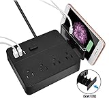 電源タップ GotechoD USBコンセントタップ AC4個口・3P+USB3ポート・最大3.1A急速充電 一括電源スイッチ付 雷ガード ほこり防止シャッター付き1.5m延長コード スタンド機能付き