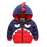 PANCY 子供服 秋冬 綿服 上質 防寒コート ジャケット フード付き 厚手 中綿 可愛い サメ 男の子 ネイビー+レッド 100cm