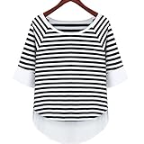 Max 5分袖 ボートネック カットソー ボーダー柄 大きい サイズ レディス (02.Lサイズ, 白x黒)