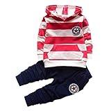 Cutelove　フード付きコート+ロングパンツ2点セット　ストライプ　ロングスリーブ　長袖　ロングズボン　綿　男の子　ボイズ　ベビー　赤ちゃん　幼児　春　秋　可愛い　ファッション　素敵　カジュアル　