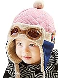 （エムズダイス）M's Dice 子供 用 パイロット 風 帽子 キッズ ＆ ベビー 耳あて ニット帽 選べる4カラー (02.ピンク)