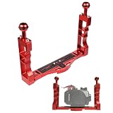 Bamboo Dive! 水中カメラ ダイビング ハウジング アームシステム グリップベースシステム マルチトレーシステム ホルダー ダイレクトベース付 GoPro Olympus Canon Nikon (ダブルグリップ, レッド)