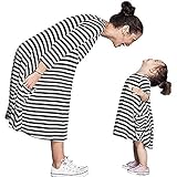 GoGokids 親子 ペア ワンピース ボーダー 柄 フレア ワンピ 7分 七分袖 長袖 ポケット 付き Aライン ペアルック おそろい おでかけ コーデ マタニティ トドラー 女の子 ガールズ キ