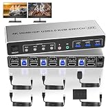 4 ポート USB 3.0 Displayport+HDMI KVM スイッチ デュアル モニタ 4 台のコンピューター 4K@60Hz 2モニタ 4PC KVM スイッチ オーディオ マイク出力と 3 USB 3.0 ポート 4 ポート HDMI+DP モニタ スイッチ 4 台PC 2モニタ用