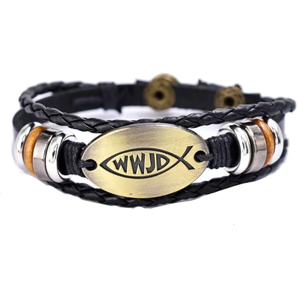 ブレスレット 男性用 What Would Jesus do ブレスレット レザー WWJD