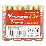 オーム(OHM)オーム電機 Vアルカリ乾電池 単3形 4本パック 7年保存 LR6/S4P/V2 08-4198