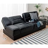 背もたれWリクライニングソファーベッド 【2： 3人掛け】 合成皮革 二分割式 引き出し収納付き ブラック ( 黒 )