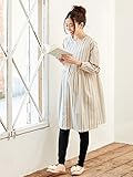 Angeliebe エンジェリーベ マタニティ パジャマ 授乳口付き 前開き ストライプ ギャザー ワンピ × レギンス ナイティ 妊婦服 長袖 産前 産後 パンツ 付き L ベージュ 21860 2