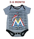 Miami Marlins幼児サイズ3 – 6ヶ月チームロゴOnesie /ボディスーツ – グレーストライプクリーパー
