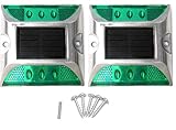 Kasamy 6 LED 道路 鋲 路肩 標 誘導 灯 ソーラー 充電 式 セット （ 緑 点滅 2個 + 固定用 ビス 5本 ）