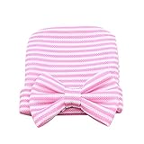 dzt1968 ®新生児赤ちゃん女の子ストライプのヘッド暖かいHeadwearキャップ帽子リボン付き カラー: ピンク