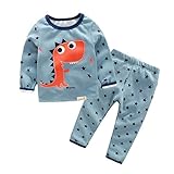 PANCY 子供服 秋冬 長袖 トレーナー ロングパンツ 上下セット ボア 男の子 女の子 可愛い 恐竜 プリント(90cm,ライトブルー)