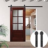 Hahaemall 5 – 16 ft内部Bigブラックホイールローラー軸受単一スライドトラックHeavyバーンドアハードウェアキット( 5 ft ) 8FT Single Door Kit GCM2