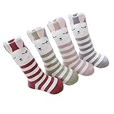 Anbaby 4足セット 女の子 ハイソックス 靴下 可愛い 動物柄 女の子 くつした (S/0-1歳, ウサギ)