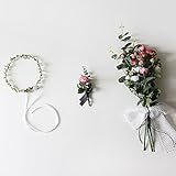 【Blooming＆me】フラワーデザイナー推薦 枯れない 高品質 上質な造花 アートフラワー ウェディング３点SET 撮影セット イベントにも「N.Y bloom ブーケ＋花冠＋ブートニア 」 [並