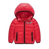 POTOJP 保暖 防寒 ダウンジャケット キッズ 男女兼用 軽いダウンコート 子供服 長袖上着 フード付き アウター ジャケット 通学 普段用 綿服 (130, RD)