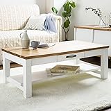 ツートーンのフレンチカントリー ローテーブル ホワイトとブラウンカラーのコントラスト（ノーブランド品）