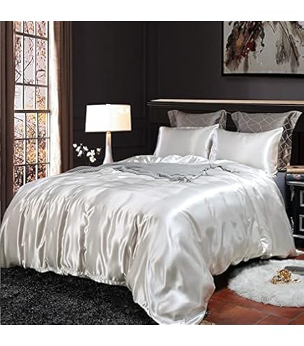 Amazon｜ソフトラグジュアリーシルキー4ピース寝具セット,シルク寝具