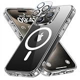 NIMASOケース+カメラフィルム MagSafe対応 iPhone15Pro用 クリア保護ケース 黄変防止 マグセーフ対応 耐衝撃 米軍MIL規格 SGS認証 PC背面 傷つけ防止 ストラップホール付きスマホケース カメラレンズ 保護カバー 強化ガラス 全面保護 黒縁取り 露出オーバー防止 1枚セット アイフォン15プロ（6.1インチ）対応（氷星シリーズ）NSM23K903