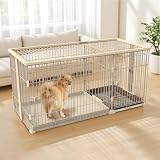 YumeTail 犬ケージ 犬ゲージ 犬用ケージ、二重スペース設計、145×68×70cm、トイレスペース付き、室内用 小型中型犬用 (ナチュラル（屋根なし）)