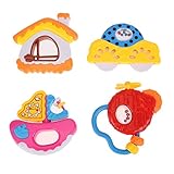 Domybest　子供おもちゃ　ハンドベル　ガラガラ　ラトル　4個セット　ガラガラおもちゃ　知育玩具　音楽おもちゃ　楽器 　カラフル　手を振る楽器玩具　聴覚　視覚刺激　ランダムカラー