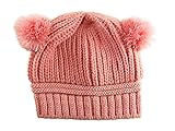 KUMBAYA ベビーニット帽 ニット帽 ダブル ボンボン キッズ ニット 男女兼用 (ピンク)