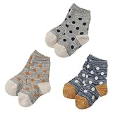 西松屋 [EFD] 3足組ベビークルーソックス（水玉切り替え） 【9-14cm】　グレー