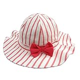 LeafIn ベビー 帽子 子供用 キッズハット つば広い ストライプ リボン 紫外線対策 UVcut帽子 綿クロッシェ サファリハット チューリップハット (頭囲44cm, ピンク)