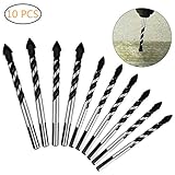 SmartLegend 10本組み ドリルビット 穴あけ 作業工具 タイル コンクリート レンガ ガラス プラスチック 木材（6mm 8mm 10mm 12mm 10本組み,ケース付き）