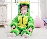 ベビー キッズ用 カバーオール フード付き 着ぐるみ ネマキ 冬 厚手 ロンパース オーバーオール 子ども服 防寒着 赤ちゃん着 (110㎝(25-36ヶ月）, 緑 子ウシ)