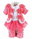 SOPO Baby Girl服装キュートフラワージャケットレーストップとパンツ3ピースセット9 – 24 m カラー: ピンク