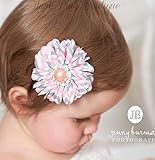 ☆個性的なシェブロンストライプシフォンフラワーとラインストーンのヘアクリップ☆ピンク＆グレー