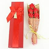 ヤスダ 大切な方へ お花 バラ 造花 5本 セットギフト プレゼント 薔薇 花束 (レッド)