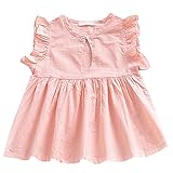 Hzjundasi 夏の女の子の蓮の側の袖のcrewneckのピンクのドレスソリッドカラーの子供の幼児の赤ちゃんの綿のベストのドレスパフのスカート