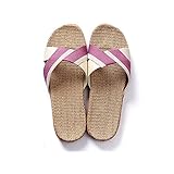 [Confis] スリッパ リネン 亜麻 室内 ルームシューズ 軽量 前開き 滑り止め 厚底 涼感 (S・パープル)