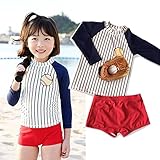 【 韓国スタイル子供服】 キッズ水着 野球ボールプリント ストライプ柄 女の子★子供Sandy beachセット Navy,120cm