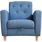 アビライト 大川家具 収納庫付 1人掛け ファブリックソファ ブルー GKB-0007