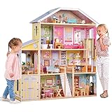 KidKraft マジェスティックマンション 木製ドールハウス 34ピースアクセサリー付き 作業用エレベーターとガレージ付き 対象年齢3歳以上
