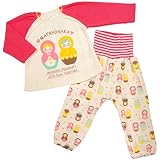 ガールズベビーパジャマ[enfant pur]キルティング素材|マトリョーシカ柄長袖パジャマ上下セット|ルームウェア|女の子|女児|子供用 90 ホワイト-ピンク